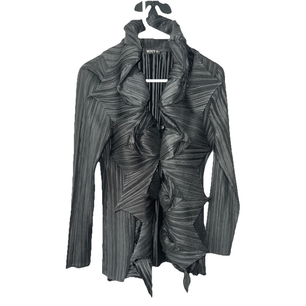 Why Dress Womens Black Unique Pleated Design Polyester Blouse‎ Size 1